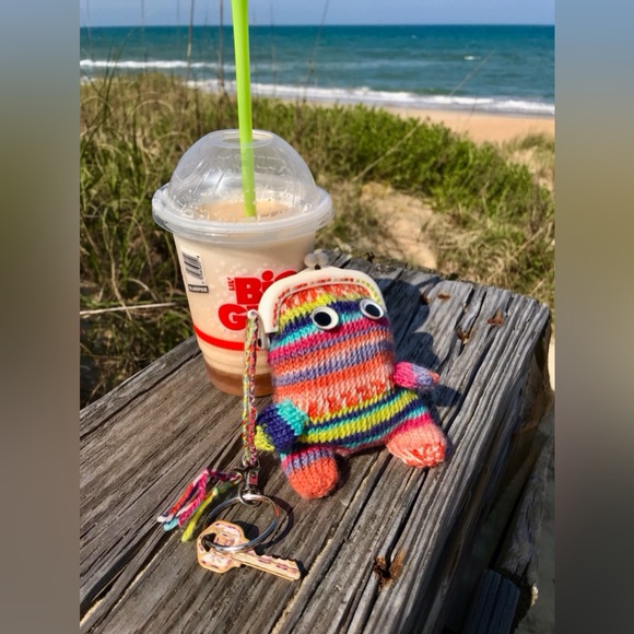 Handmade Knit Little Monster Googly Eye Snap Coin Purse Wallet OOAK - Picture 10 of 13